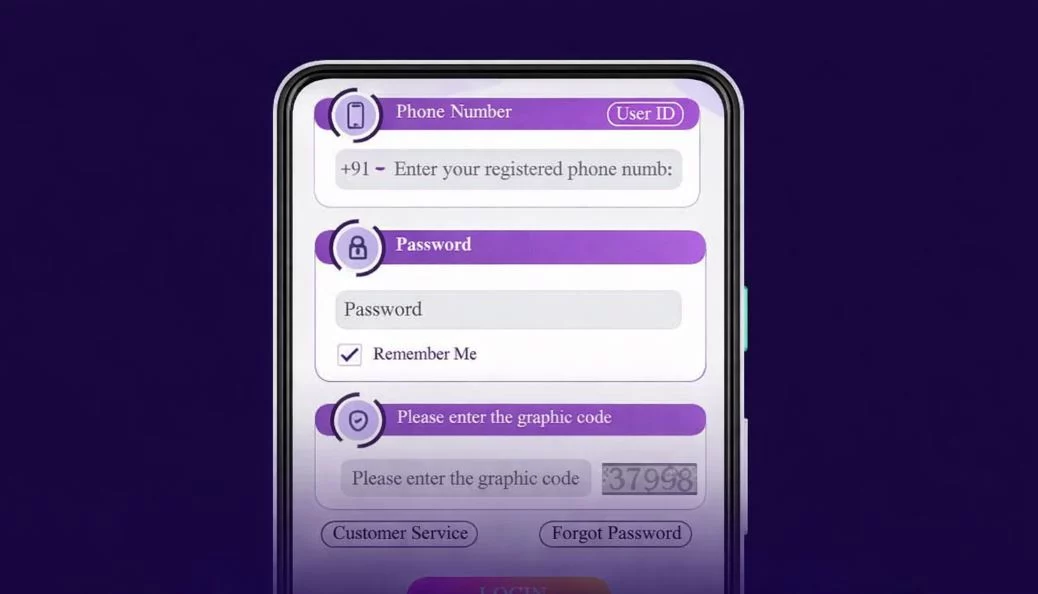 Smartphone screen displaying the N8 Casino app login interface with phone number, password, and graphic code input fields